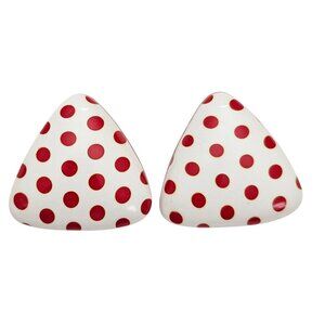 Red, White, Polka Dot, Triangle, Plastic Clip-On Earrings